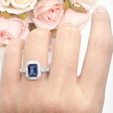 Art Deco Emerald Cut Halo Bridal Ring