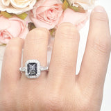 Art Deco Emerald Cut Halo Bridal Ring