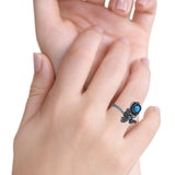 Lab Created Blue Opal Bee Flower Ring Oxidized 925 Sterling Silver