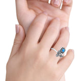 Lab Created Blue Opal Bee Flower Ring Oxidized 925 Sterling Silver