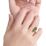 Lab Created Blue Opal Bee Flower Ring Oxidized 925 Sterling Silver