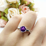 Floral Round Natural Stone Solitaire Ring