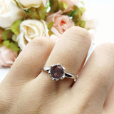 Floral Round Natural Stone Solitaire Ring