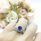 Three Piece Round Natural Stone Flower Ring