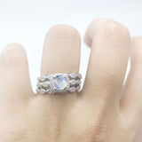 Three Piece Round Natural Stone Bridal Ring