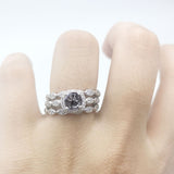 Three Piece Round Natural Stone Bridal Ring