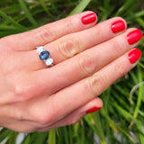 Three Stone Oval Natural Stone Wedding Ring