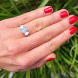 Three Stone Oval Natural Stone Wedding Ring