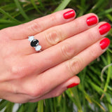 Three Stone Oval Natural Stone Wedding Ring