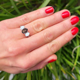 Three Stone Oval Natural Stone Wedding Ring