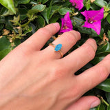Marquise Lab Created Blue Opal Solitaire Gold Ring