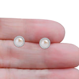 Round Pearl Stud Earrings