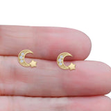 Crescent Moon & Star Stud Earrings