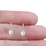 Oval Pearl Charm CZ Stud Earrings
