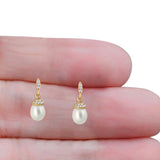 Oval Pearl Charm CZ Stud Earrings