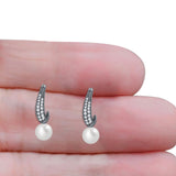 Pearl & CZ Oblong Stud Earrings