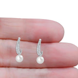 Pearl & CZ Oblong Stud Earrings
