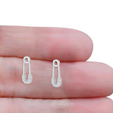 Minimalist 16mm Safety Pin Stud Earrings Round Cubic Zirconia 925 Sterling Silve