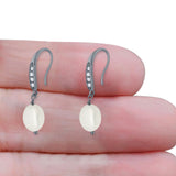 Drop Dangle 32mm Oval Pearl Fishhook Earring Cubic Zirconia 925 Sterling Silver