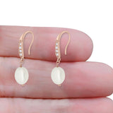 Drop Dangle 32mm Oval Pearl Fishhook Earring Cubic Zirconia 925 Sterling Silver