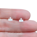 Rectangular 5.8mm Lab Created Opal Bar Stud Earring 925 Sterling Silver