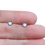 Round Beaded 7.2mm Lab Created Opal Stud Earring Oxidized 925 Sterling Silver