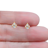 Paw Print Stud Earring Lab Created Opal & Cubic Zirconia 925 Sterling Silver