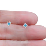 Flower Stud Earring Lab Created Opal & Cubic Zirconia 925 Sterling Silver