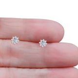 Flower Stud Earring Lab Created Opal & Cubic Zirconia 925 Sterling Silver