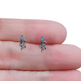 Snake Stud Earring 12.9mm Lab Created Blue Opal 925 Sterling Silver