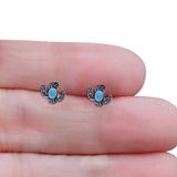 Cactus Stud Earring 8mm Oxidized Lab Created Opal 925 Sterling Silver