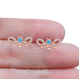 Bee Butterfly Stud Earring Lab Created Opal Push Back 925 Sterling Silver