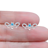 Bee Butterfly Stud Earring Lab Created Opal Push Back 925 Sterling Silver