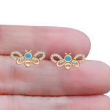 Bee Butterfly Stud Earring Lab Created Opal Push Back 925 Sterling Silver