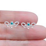 Bee Butterfly Stud Earring Lab Created Opal Push Back 925 Sterling Silver
