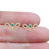 Bee Butterfly Stud Earring Lab Created Opal Push Back 925 Sterling Silver
