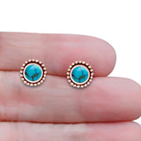 Round Lab Created Opal Beaded Oxidized Stud Earring 925 Sterling Silver