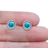 Round Lab Created Opal Beaded Oxidized Stud Earring 925 Sterling Silver