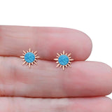 Sunflower 11mm Round Lab Created Opal Stud Earring Star Oxidized 925 Sterling Silver