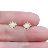 Sunflower 11mm Round Lab Created Opal Stud Earring Star Oxidized 925 Sterling Silver