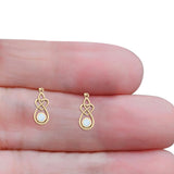 Round 19.7mm Lab Created Opal Celtic Knot Heart Fishhook Earring 925 Sterling Silver