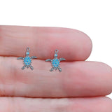 Turtle Dangle Drop 17.3mm Fishhook Earring Lab Created Blue Opal 925 Sterling Silver