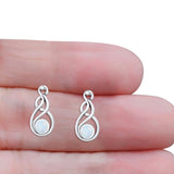 Round 21.5mm Twisted Loop Drop Fishhook Earring Oxidized Lab Created Opal 925 Sterling Silver