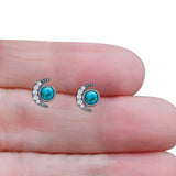Minimalist 10.4mm Crescent Moon Stud Earrings Turquoise & Cubic Zirconia 925 Sterling Silver