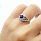 Cushion Cut Halo Round Natural Stone Ring