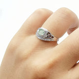 Cushion Cut Halo Round Natural Stone Ring