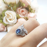 Oval Natural Stone Wedding Set Chevron Ring
