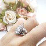 Oval Natural Stone Wedding Set Chevron Ring