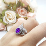 Oval Natural Stone Wedding Set Chevron Ring