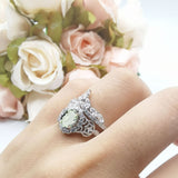 Oval Natural Stone Wedding Set Chevron Ring